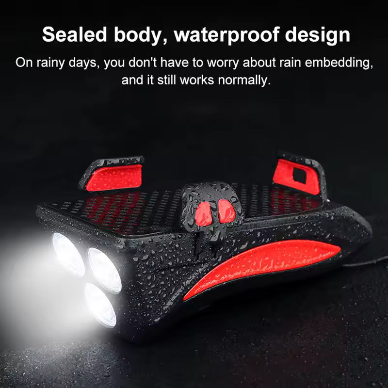 Multi-Function 4 in 1 Bicycle Light Flashlight Bike Horn Alarm Bell Phone Holder Power Bank Bike Accessories Cycling Front Light
