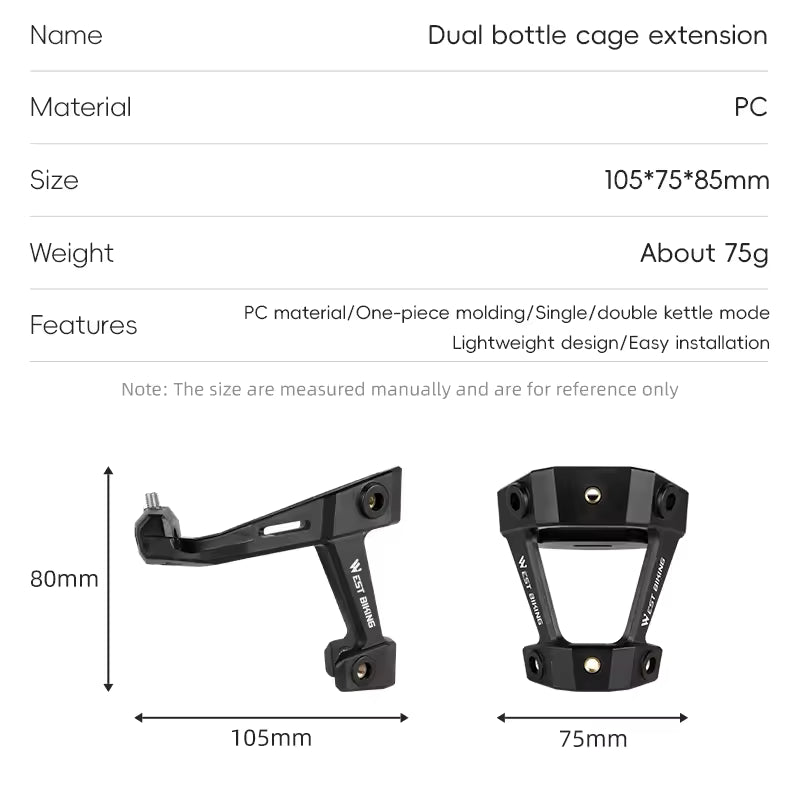 WEST BIKING Bicycle Water Bottle Cage Extension Mount for Bike Saddle Single/Double Bottles Holder Bicycle Modification Parts